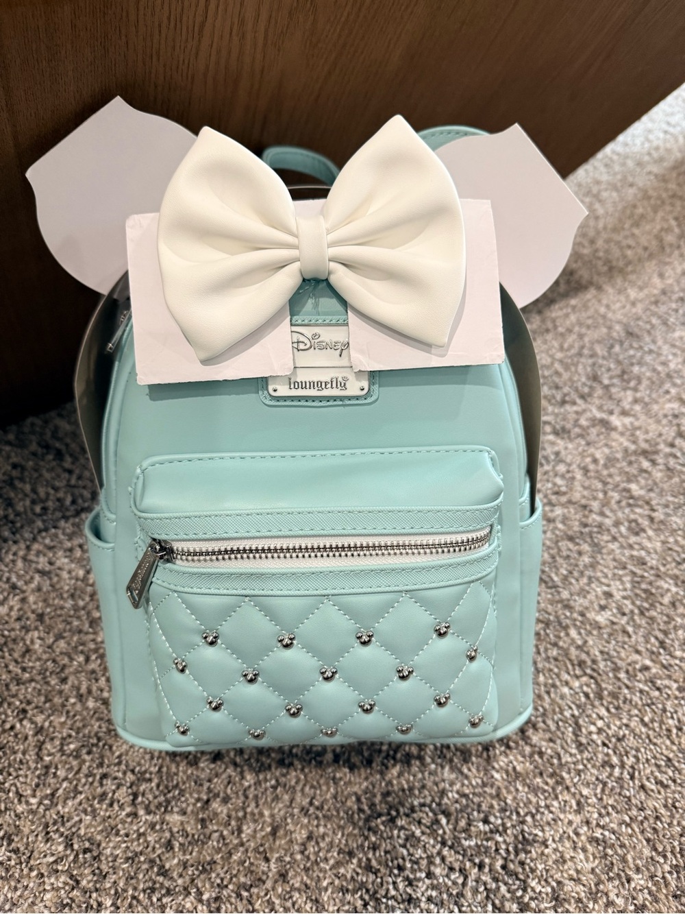 Loungefly Tiffany Blue Quilted Mini Backpack with White Bow Accent